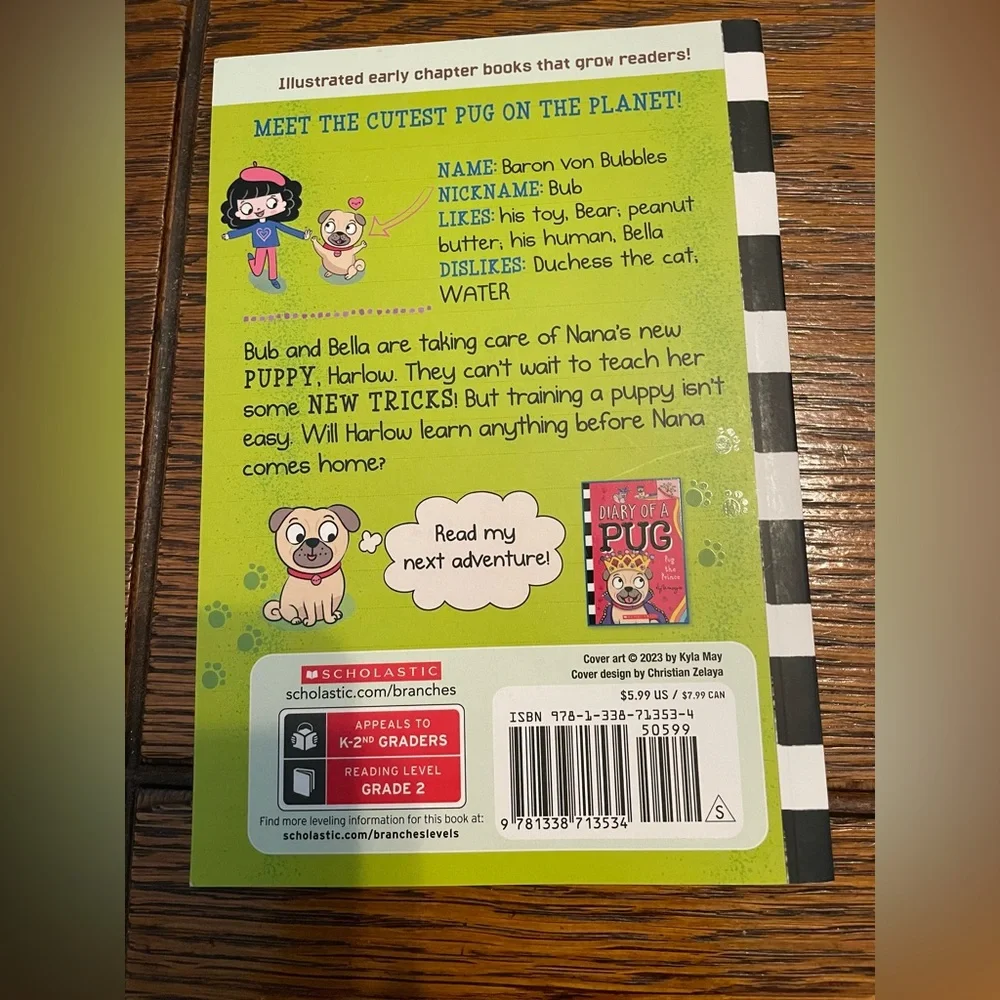 Scholastic Pug Puppy Picture Book - Lime Green Cover with Pink & Blue Accents